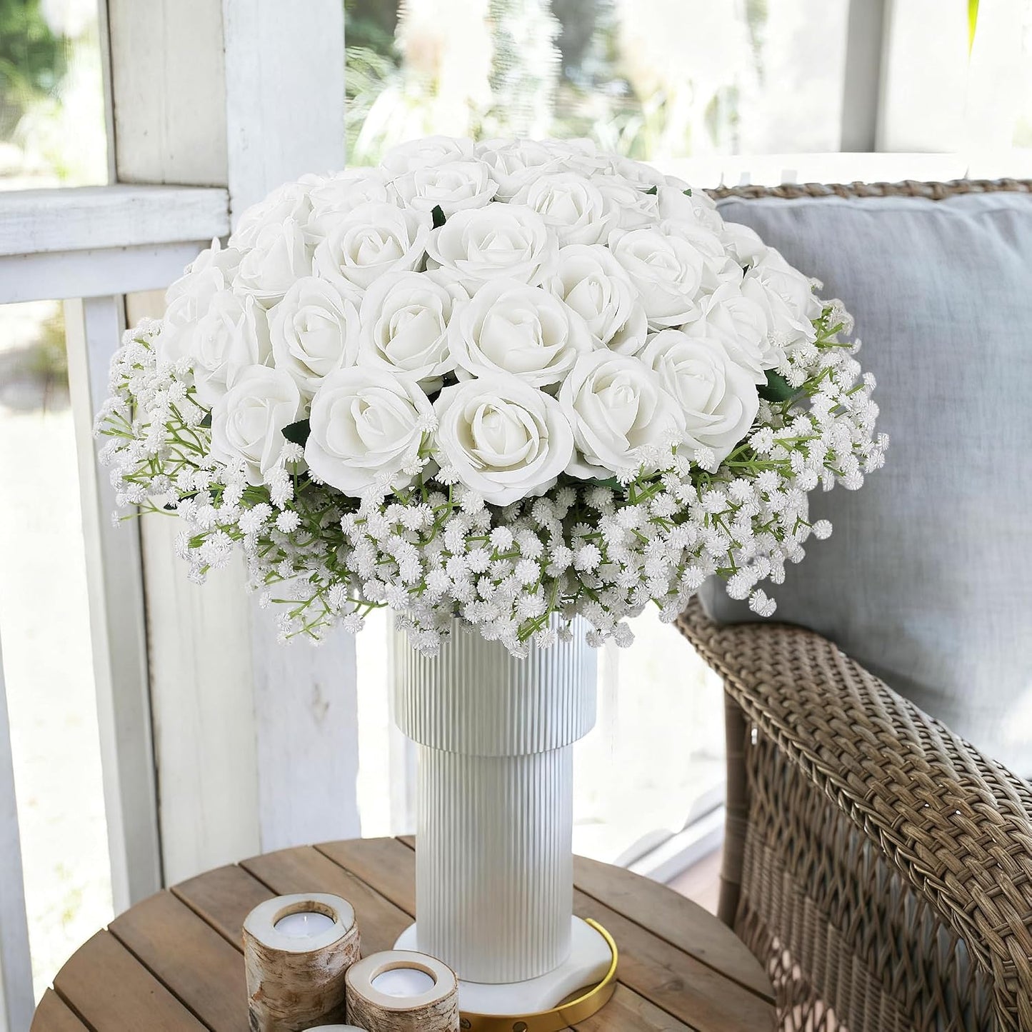 50 PCS Roses Artificial Flowers, Fake Roses with Stem Realistic Blush Silk Rose for DIY Wedding Bouquets Table Centerpieces Arrangements Baby Shower Birthday Home Decor Valentines Day Gift for Her