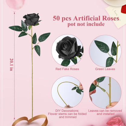 50 PCS Roses Artificial Flowers, Fake Roses with Stem Realistic Blush Silk Rose for DIY Wedding Bouquets Table Centerpieces Arrangements Baby Shower Birthday Home Decor Valentines Day Gift for Her