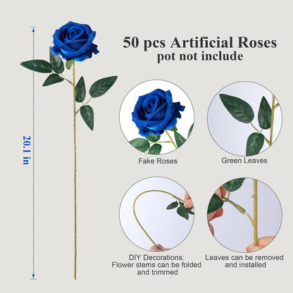 50 PCS Roses Artificial Flowers, Fake Roses with Stem Realistic Blush Silk Rose for DIY Wedding Bouquets Table Centerpieces Arrangements Baby Shower Birthday Home Decor Valentines Day Gift for Her