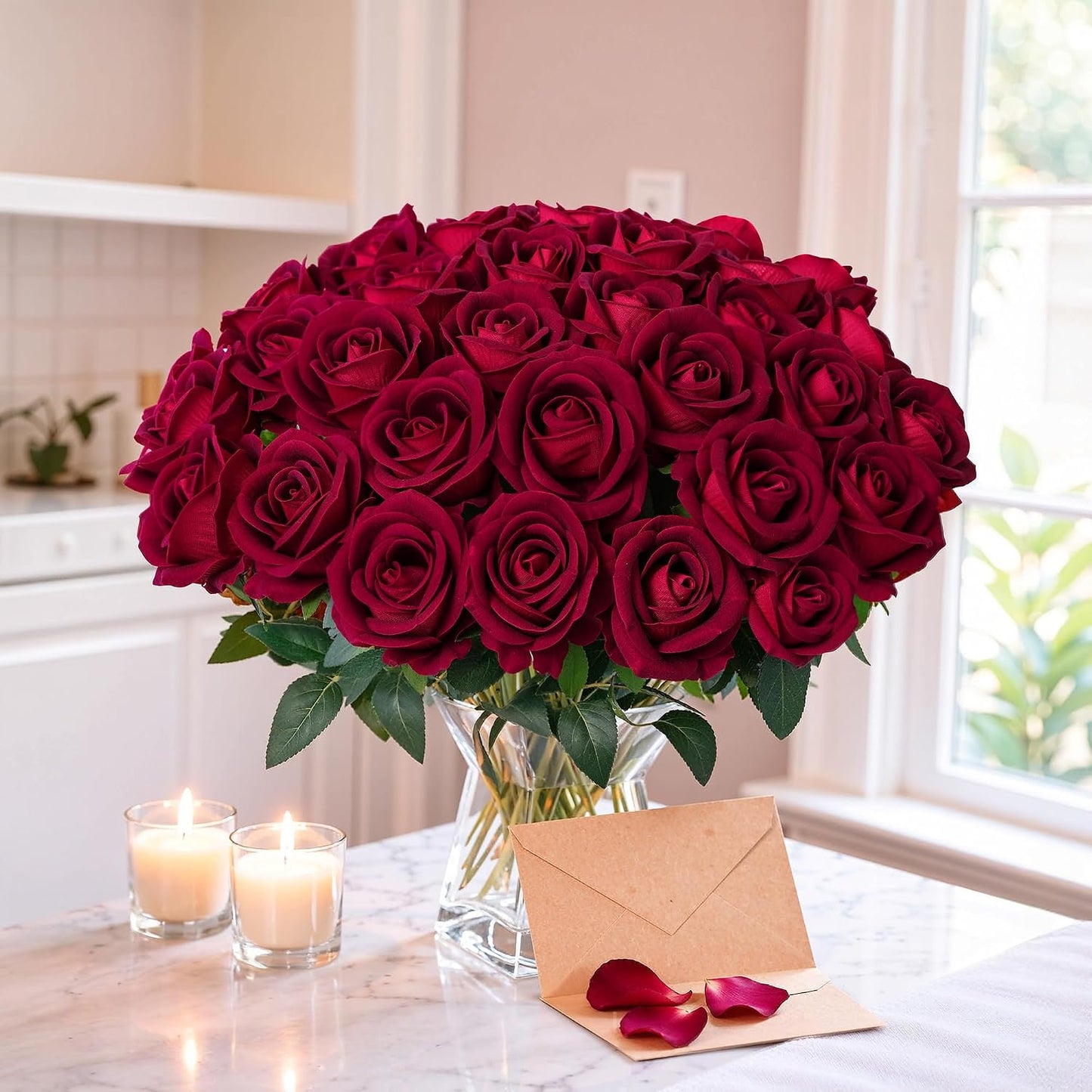 50 PCS Roses Artificial Flowers, Fake Roses with Stem Realistic Blush Silk Rose for DIY Wedding Bouquets Table Centerpieces Arrangements Baby Shower Birthday Home Decor Valentines Day Gift for Her