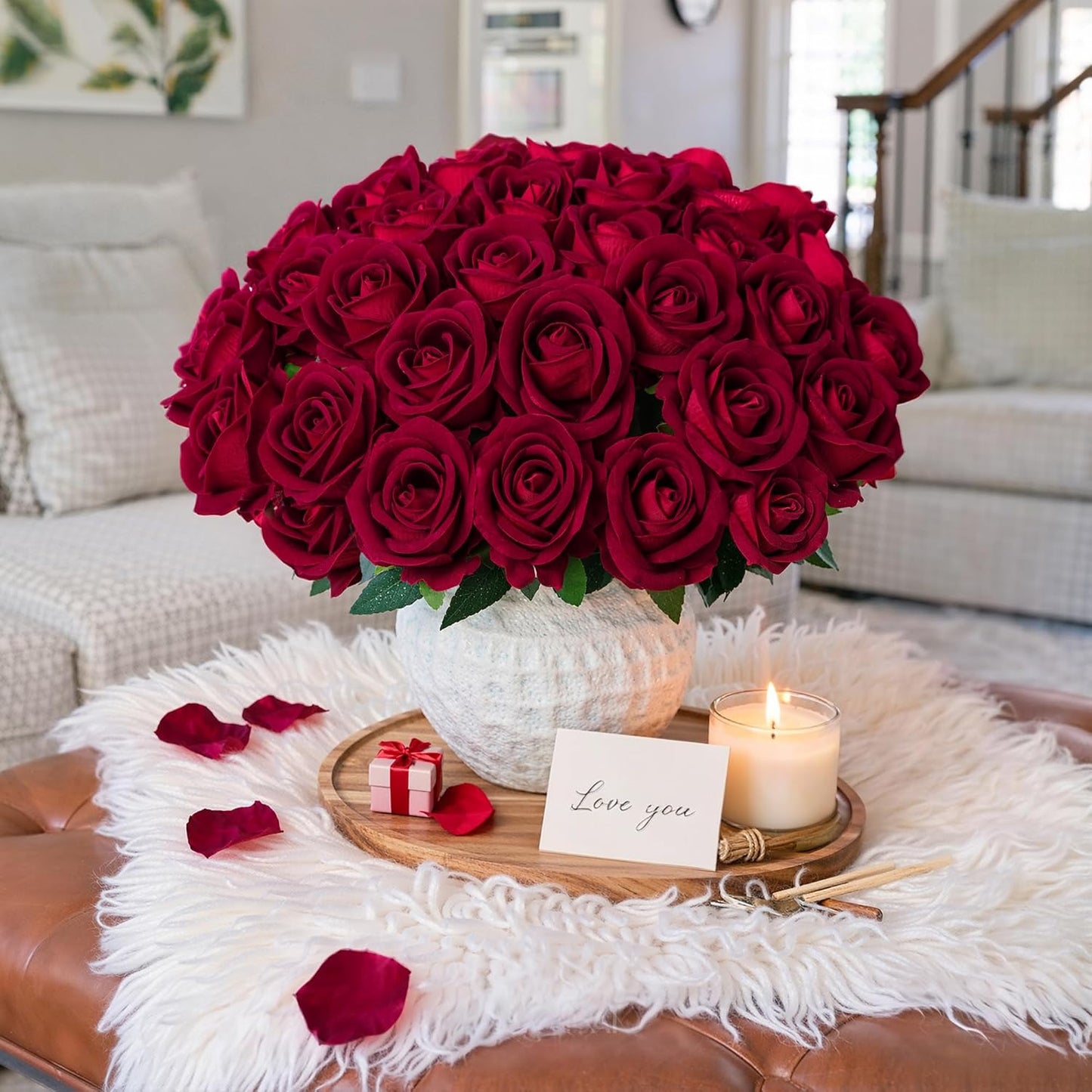 50 PCS Roses Artificial Flowers, Fake Roses with Stem Realistic Blush Silk Rose for DIY Wedding Bouquets Table Centerpieces Arrangements Baby Shower Birthday Home Decor Valentines Day Gift for Her
