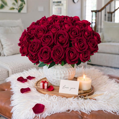 50 PCS Roses Artificial Flowers, Fake Roses with Stem Realistic Blush Silk Rose for DIY Wedding Bouquets Table Centerpieces Arrangements Baby Shower Birthday Home Decor Valentines Day Gift for Her