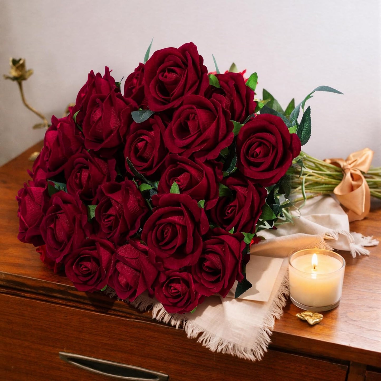 50 PCS Roses Artificial Flowers, Fake Roses with Stem Realistic Blush Silk Rose for DIY Wedding Bouquets Table Centerpieces Arrangements Baby Shower Birthday Home Decor Valentines Day Gift for Her