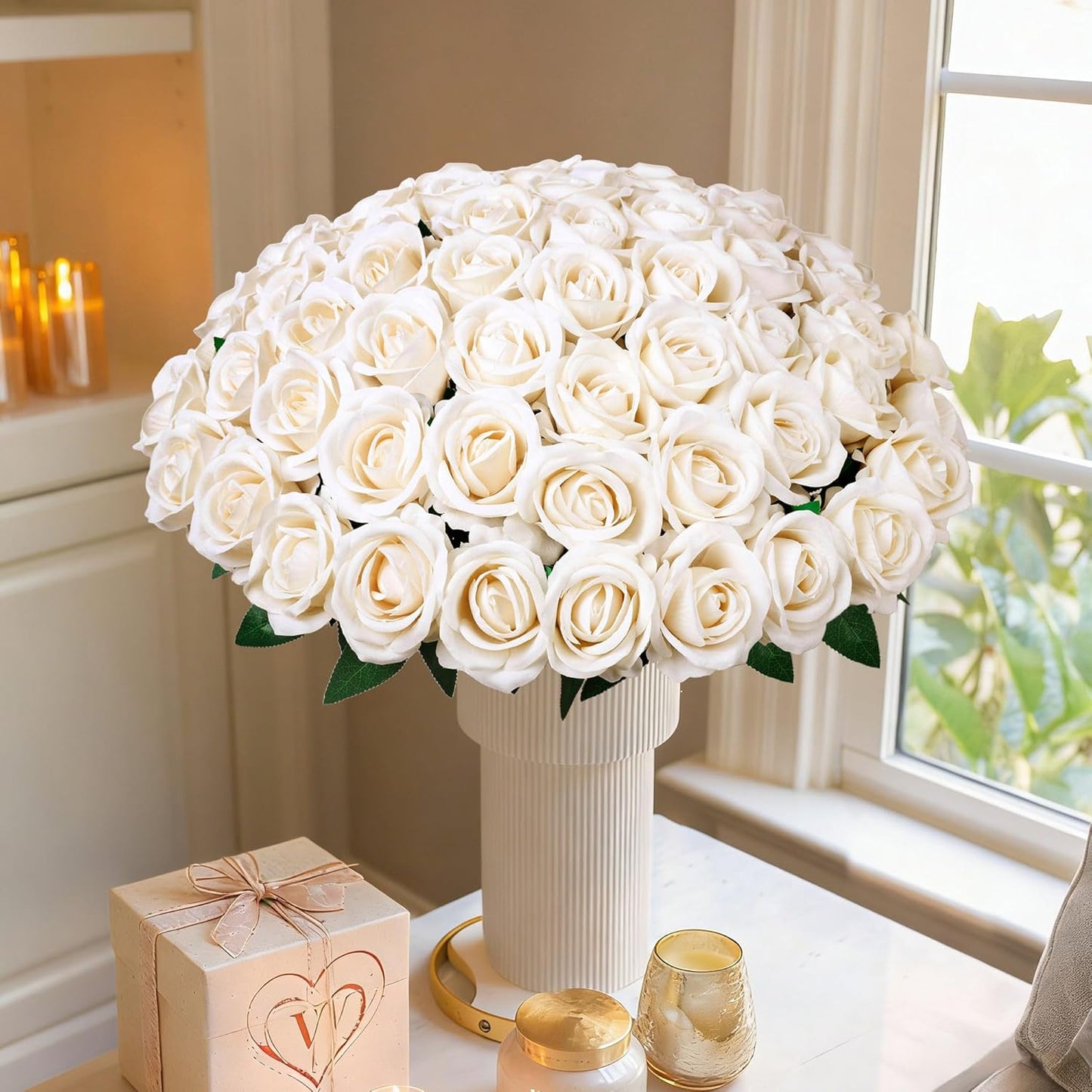 50 PCS Roses Artificial Flowers, Fake Roses with Stem Realistic Blush Silk Rose for DIY Wedding Bouquets Table Centerpieces Arrangements Baby Shower Birthday Home Decor Valentines Day Gift for Her