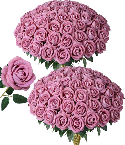 50 PCS Roses Artificial Flowers, Fake Roses with Stem Realistic Blush Silk Rose for DIY Wedding Bouquets Table Centerpieces Arrangements Baby Shower Birthday Home Decor Valentines Day Gift for Her