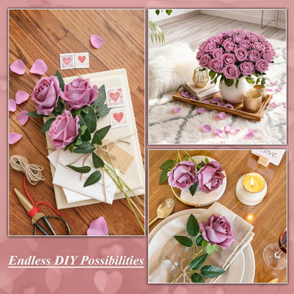 50 PCS Roses Artificial Flowers, Fake Roses with Stem Realistic Blush Silk Rose for DIY Wedding Bouquets Table Centerpieces Arrangements Baby Shower Birthday Home Decor Valentines Day Gift for Her