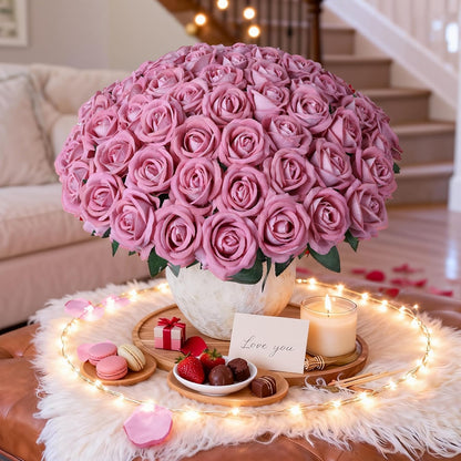 50 PCS Roses Artificial Flowers, Fake Roses with Stem Realistic Blush Silk Rose for DIY Wedding Bouquets Table Centerpieces Arrangements Baby Shower Birthday Home Decor Valentines Day Gift for Her