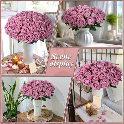 50 PCS Roses Artificial Flowers, Fake Roses with Stem Realistic Blush Silk Rose for DIY Wedding Bouquets Table Centerpieces Arrangements Baby Shower Birthday Home Decor Valentines Day Gift for Her