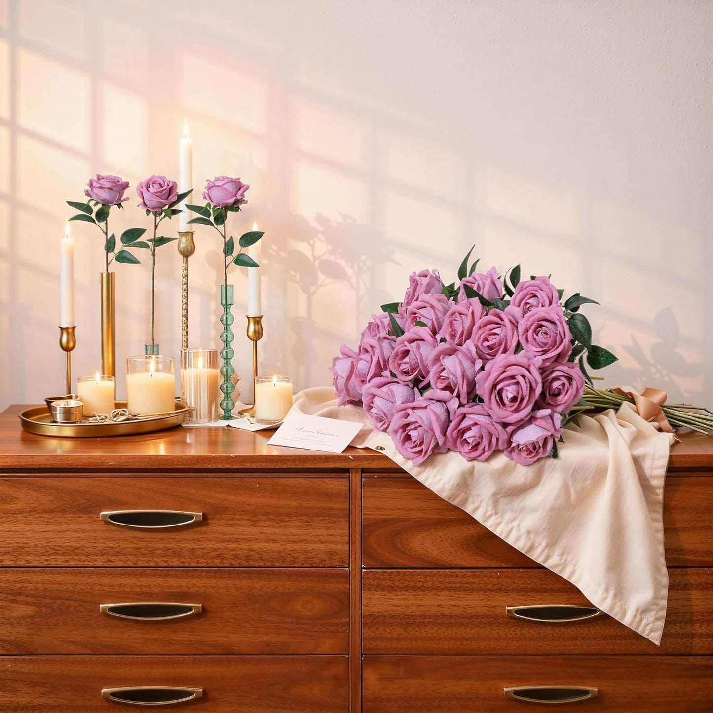 50 PCS Roses Artificial Flowers, Fake Roses with Stem Realistic Blush Silk Rose for DIY Wedding Bouquets Table Centerpieces Arrangements Baby Shower Birthday Home Decor Valentines Day Gift for Her