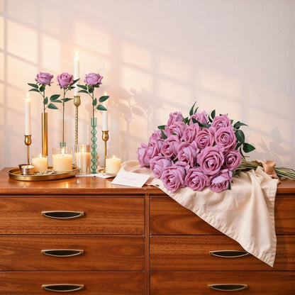 50 PCS Roses Artificial Flowers, Fake Roses with Stem Realistic Blush Silk Rose for DIY Wedding Bouquets Table Centerpieces Arrangements Baby Shower Birthday Home Decor Valentines Day Gift for Her