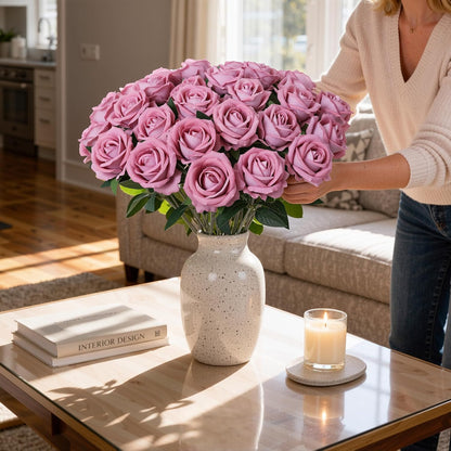 50 PCS Roses Artificial Flowers, Fake Roses with Stem Realistic Blush Silk Rose for DIY Wedding Bouquets Table Centerpieces Arrangements Baby Shower Birthday Home Decor Valentines Day Gift for Her