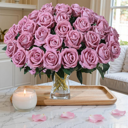 50 PCS Roses Artificial Flowers, Fake Roses with Stem Realistic Blush Silk Rose for DIY Wedding Bouquets Table Centerpieces Arrangements Baby Shower Birthday Home Decor Valentines Day Gift for Her