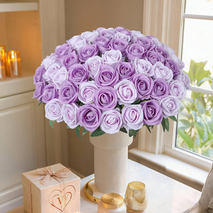 50 PCS Roses Artificial Flowers, Fake Roses with Stem Realistic Blush Silk Rose for DIY Wedding Bouquets Table Centerpieces Arrangements Baby Shower Birthday Home Decor Valentines Day Gift for Her