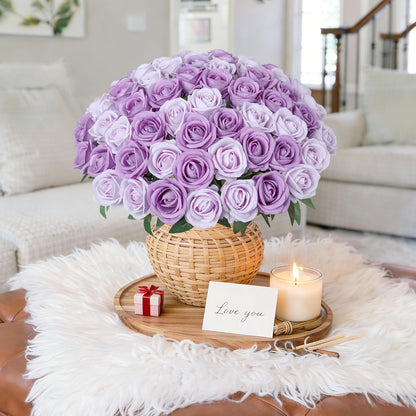 50 PCS Roses Artificial Flowers, Fake Roses with Stem Realistic Blush Silk Rose for DIY Wedding Bouquets Table Centerpieces Arrangements Baby Shower Birthday Home Decor Valentines Day Gift for Her