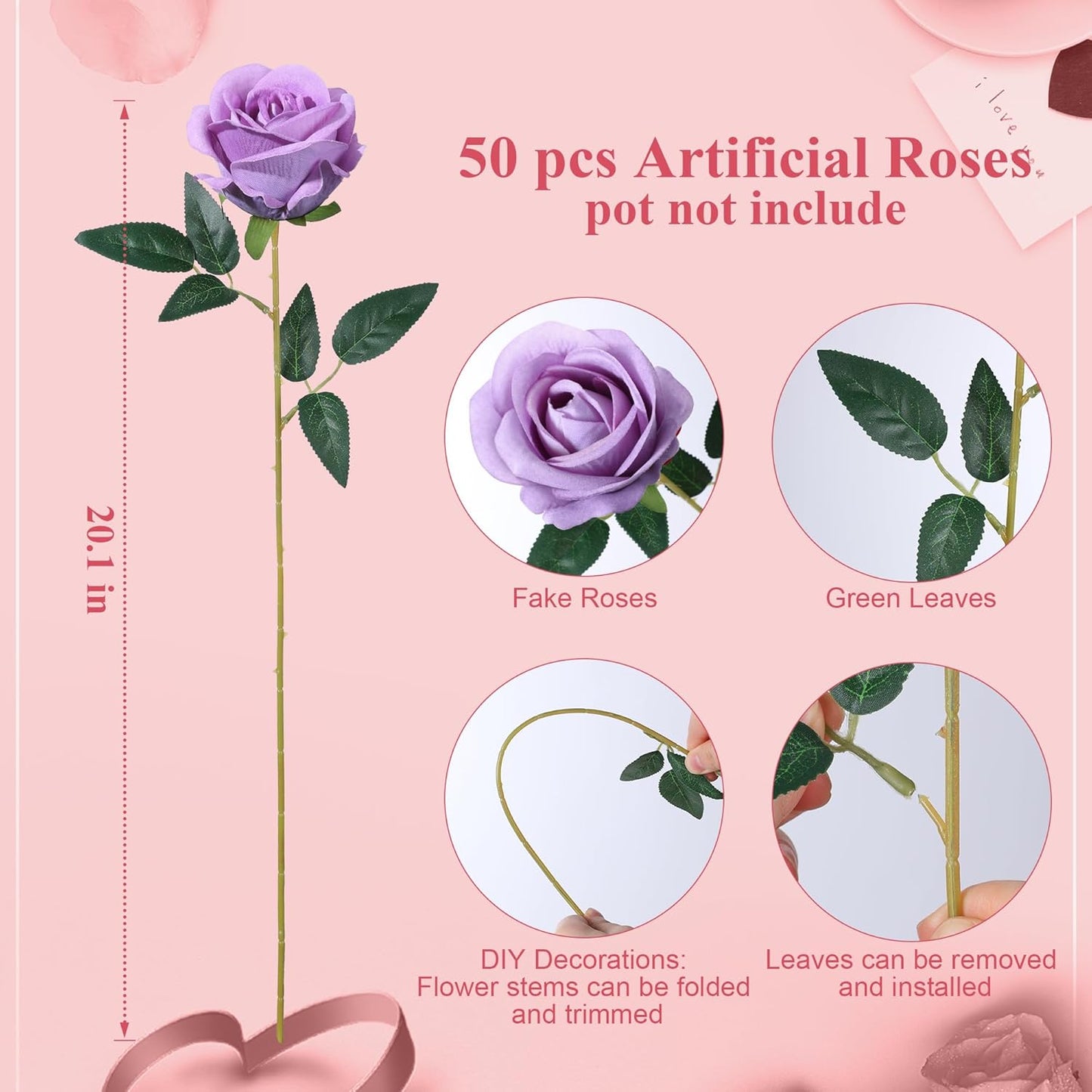50 PCS Roses Artificial Flowers, Fake Roses with Stem Realistic Blush Silk Rose for DIY Wedding Bouquets Table Centerpieces Arrangements Baby Shower Birthday Home Decor Valentines Day Gift for Her