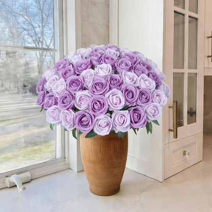 50 PCS Roses Artificial Flowers, Fake Roses with Stem Realistic Blush Silk Rose for DIY Wedding Bouquets Table Centerpieces Arrangements Baby Shower Birthday Home Decor Valentines Day Gift for Her