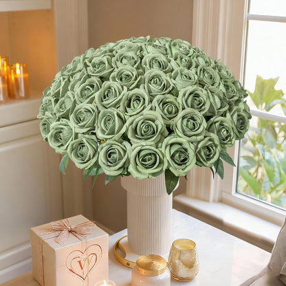 50 PCS Roses Artificial Flowers, Fake Roses with Stem Realistic Blush Silk Rose for DIY Wedding Bouquets Table Centerpieces Arrangements Baby Shower Birthday Home Decor Valentines Day Gift for Her