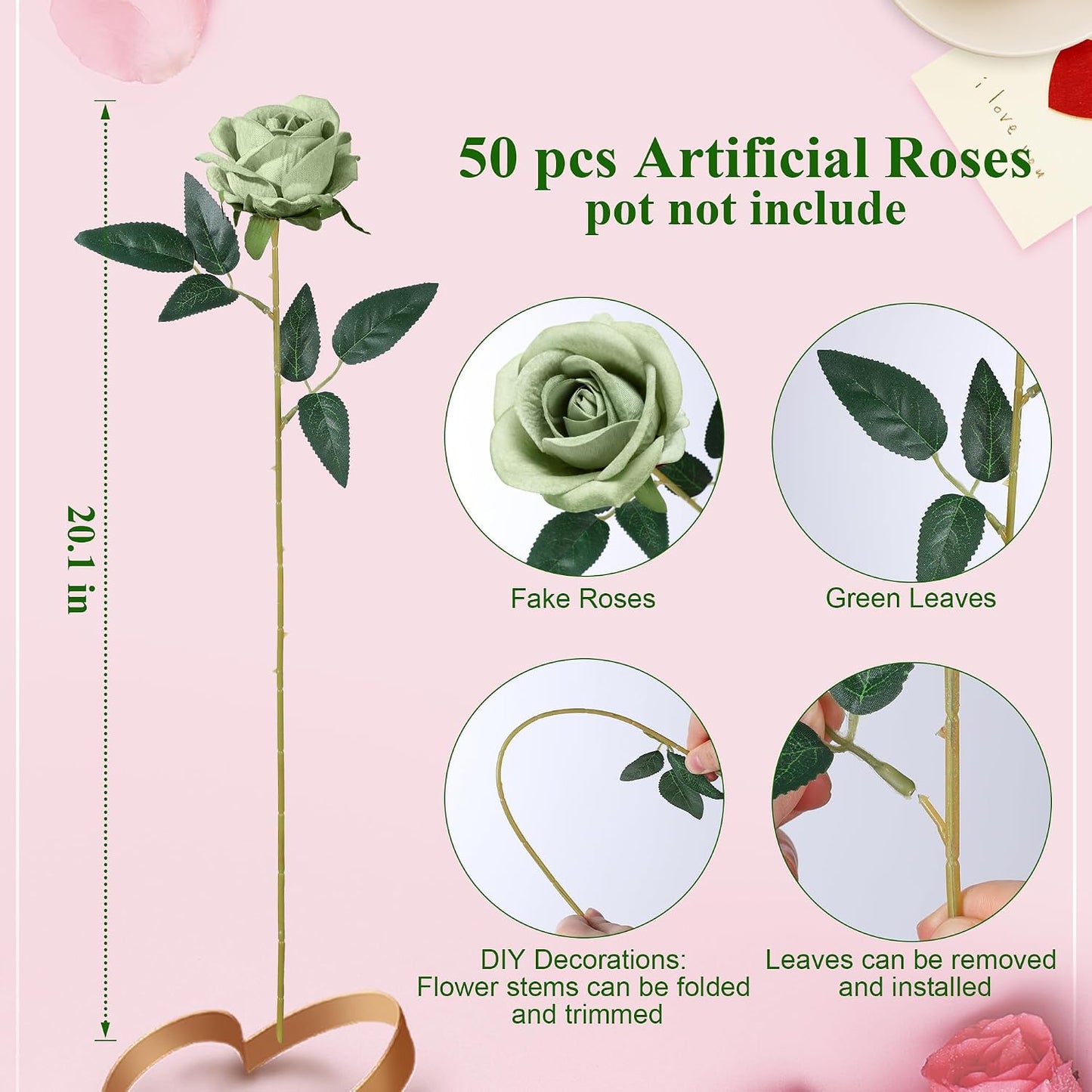50 PCS Roses Artificial Flowers, Fake Roses with Stem Realistic Blush Silk Rose for DIY Wedding Bouquets Table Centerpieces Arrangements Baby Shower Birthday Home Decor Valentines Day Gift for Her
