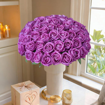 50 PCS Roses Artificial Flowers, Fake Roses with Stem Realistic Blush Silk Rose for DIY Wedding Bouquets Table Centerpieces Arrangements Baby Shower Birthday Home Decor Valentines Day Gift for Her