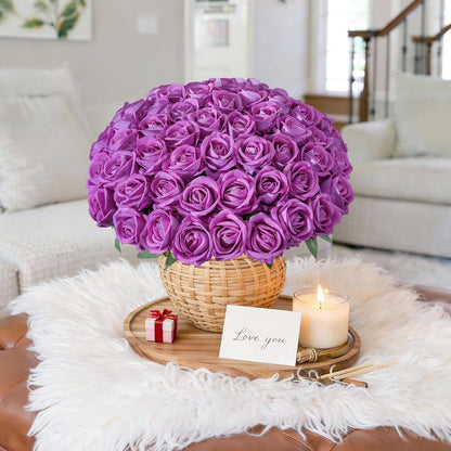 50 PCS Roses Artificial Flowers, Fake Roses with Stem Realistic Blush Silk Rose for DIY Wedding Bouquets Table Centerpieces Arrangements Baby Shower Birthday Home Decor Valentines Day Gift for Her