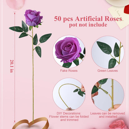 50 PCS Roses Artificial Flowers, Fake Roses with Stem Realistic Blush Silk Rose for DIY Wedding Bouquets Table Centerpieces Arrangements Baby Shower Birthday Home Decor Valentines Day Gift for Her