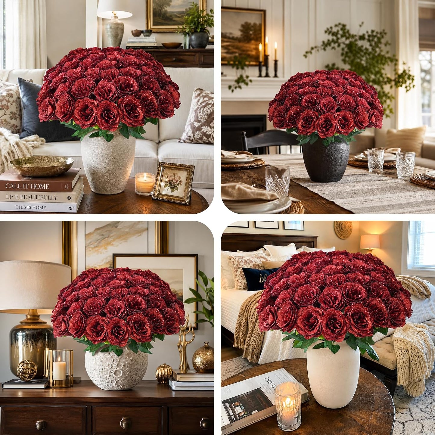 50 PCS Roses Artificial Flowers, Fake Roses with Stem Realistic Blush Silk Rose for DIY Wedding Bouquets Table Centerpieces Arrangements Baby Shower Birthday Home Decor Valentines Day Gift for Her