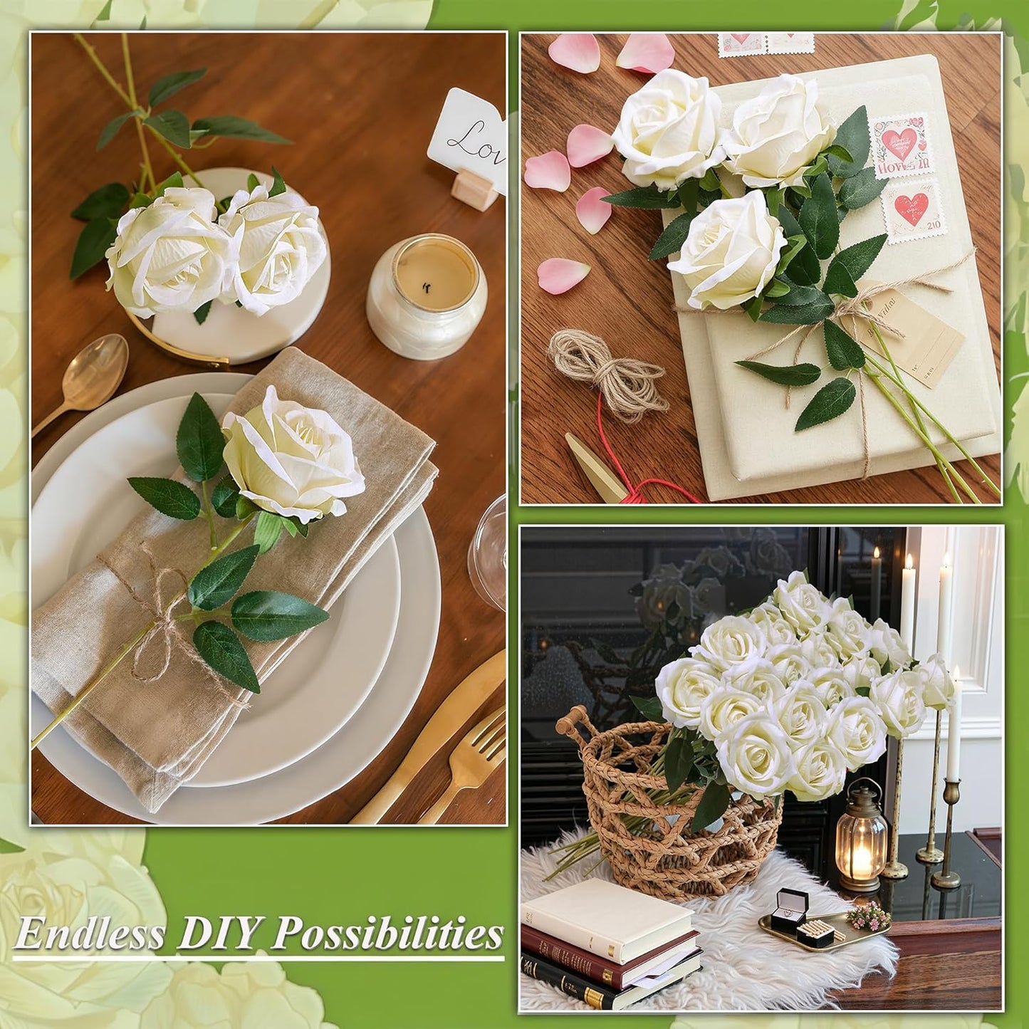 50 PCS Roses Artificial Flowers, Fake Roses with Stem Realistic Blush Silk Rose for DIY Wedding Bouquets Table Centerpieces Arrangements Baby Shower Birthday Home Decor Valentines Day Gift for Her