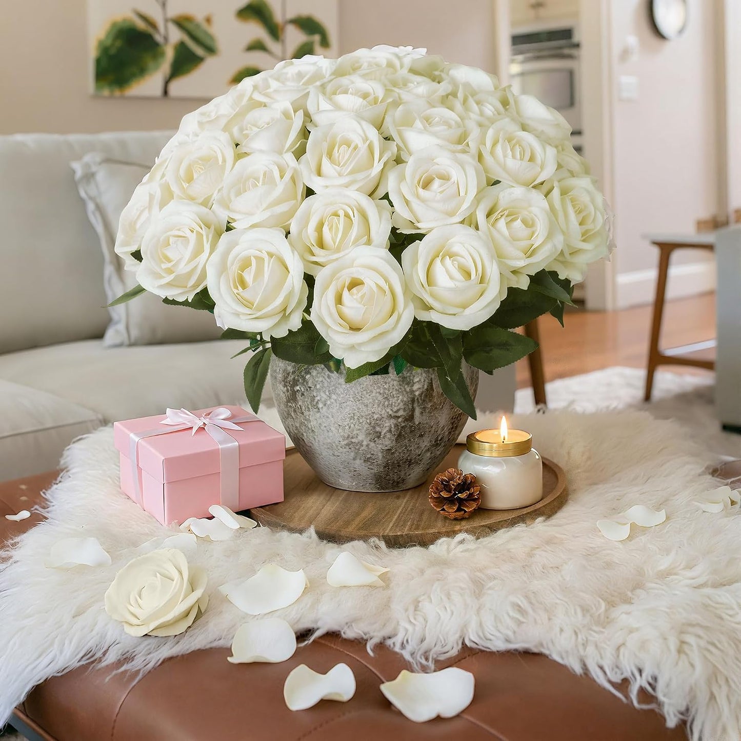 50 PCS Roses Artificial Flowers, Fake Roses with Stem Realistic Blush Silk Rose for DIY Wedding Bouquets Table Centerpieces Arrangements Baby Shower Birthday Home Decor Valentines Day Gift for Her