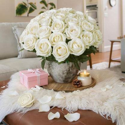 50 PCS Roses Artificial Flowers, Fake Roses with Stem Realistic Blush Silk Rose for DIY Wedding Bouquets Table Centerpieces Arrangements Baby Shower Birthday Home Decor Valentines Day Gift for Her