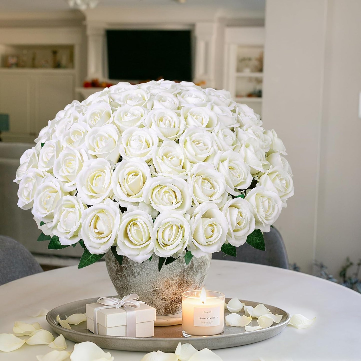 50 PCS Roses Artificial Flowers, Fake Roses with Stem Realistic Blush Silk Rose for DIY Wedding Bouquets Table Centerpieces Arrangements Baby Shower Birthday Home Decor Valentines Day Gift for Her
