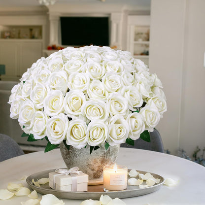 50 PCS Roses Artificial Flowers, Fake Roses with Stem Realistic Blush Silk Rose for DIY Wedding Bouquets Table Centerpieces Arrangements Baby Shower Birthday Home Decor Valentines Day Gift for Her