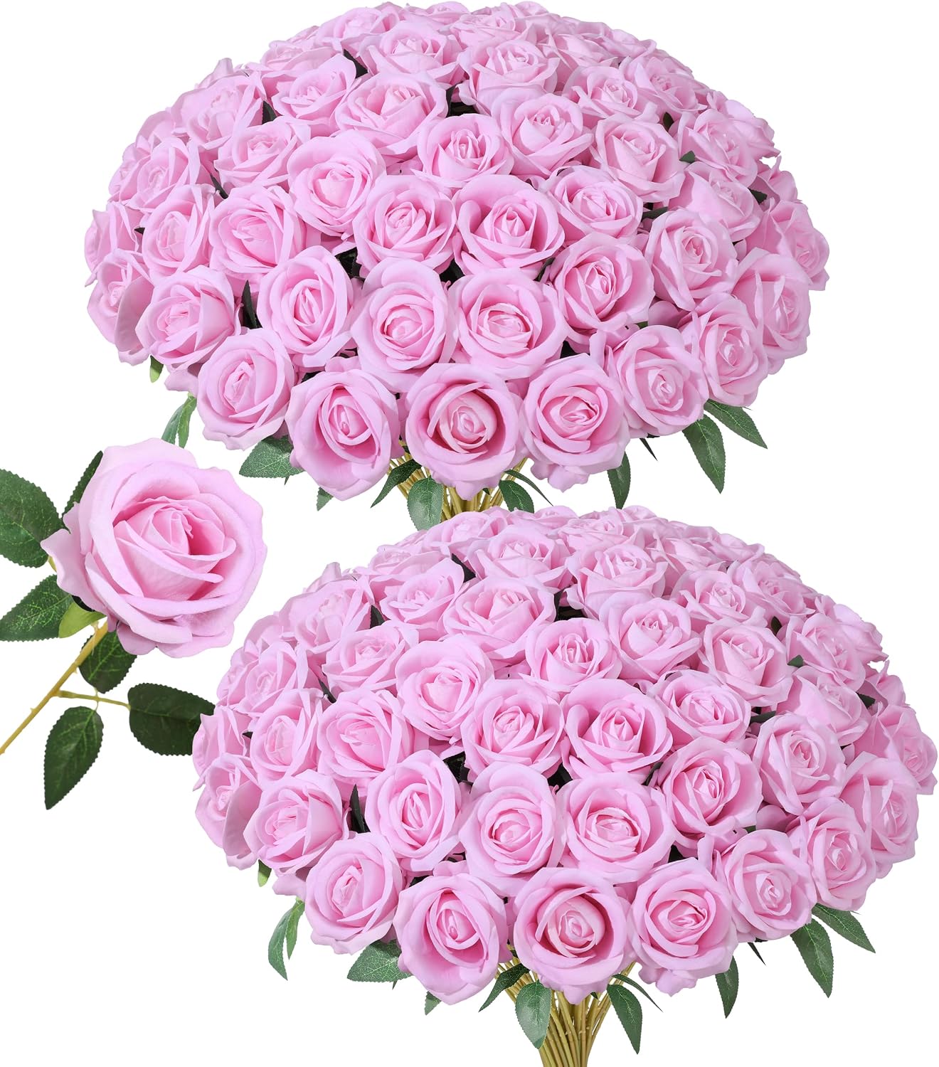 50 PCS Roses Artificial Flowers, Fake Roses with Stem Realistic Blush Silk Rose for DIY Wedding Bouquets Table Centerpieces Arrangements Baby Shower Birthday Home Decor Valentines Day Gift for Her