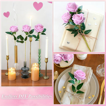 50 PCS Roses Artificial Flowers, Fake Roses with Stem Realistic Blush Silk Rose for DIY Wedding Bouquets Table Centerpieces Arrangements Baby Shower Birthday Home Decor Valentines Day Gift for Her