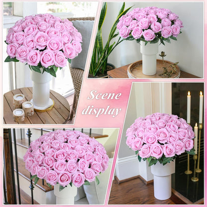 50 PCS Roses Artificial Flowers, Fake Roses with Stem Realistic Blush Silk Rose for DIY Wedding Bouquets Table Centerpieces Arrangements Baby Shower Birthday Home Decor Valentines Day Gift for Her