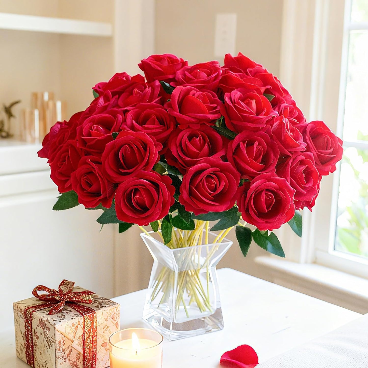50 PCS Roses Artificial Flowers, Fake Roses with Stem Realistic Blush Silk Rose for DIY Wedding Bouquets Table Centerpieces Arrangements Baby Shower Birthday Home Decor Valentines Day Gift for Her