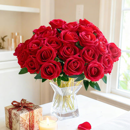 50 PCS Roses Artificial Flowers, Fake Roses with Stem Realistic Blush Silk Rose for DIY Wedding Bouquets Table Centerpieces Arrangements Baby Shower Birthday Home Decor Valentines Day Gift for Her