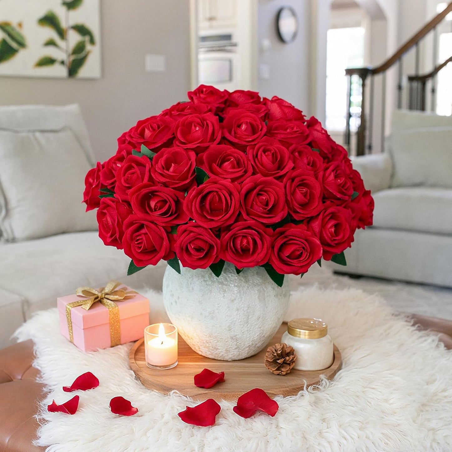 50 PCS Roses Artificial Flowers, Fake Roses with Stem Realistic Blush Silk Rose for DIY Wedding Bouquets Table Centerpieces Arrangements Baby Shower Birthday Home Decor Valentines Day Gift for Her