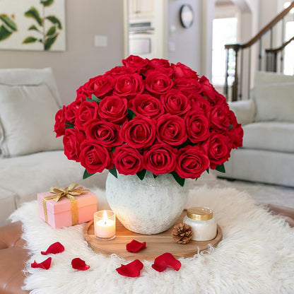 50 PCS Roses Artificial Flowers, Fake Roses with Stem Realistic Blush Silk Rose for DIY Wedding Bouquets Table Centerpieces Arrangements Baby Shower Birthday Home Decor Valentines Day Gift for Her