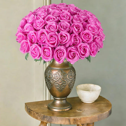 50 PCS Roses Artificial Flowers, Fake Roses with Stem Realistic Blush Silk Rose for DIY Wedding Bouquets Table Centerpieces Arrangements Baby Shower Birthday Home Decor Valentines Day Gift for Her
