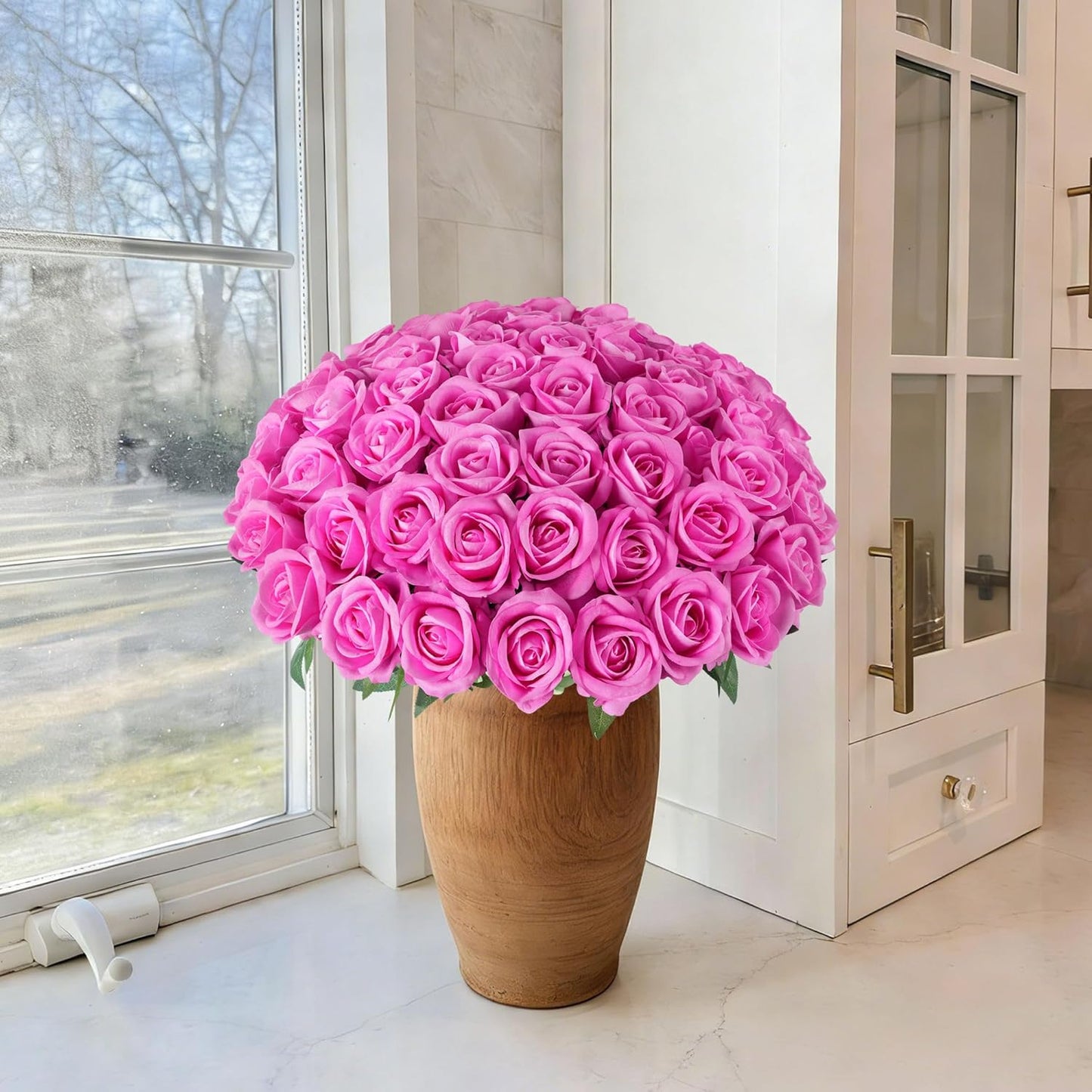 50 PCS Roses Artificial Flowers, Fake Roses with Stem Realistic Blush Silk Rose for DIY Wedding Bouquets Table Centerpieces Arrangements Baby Shower Birthday Home Decor Valentines Day Gift for Her