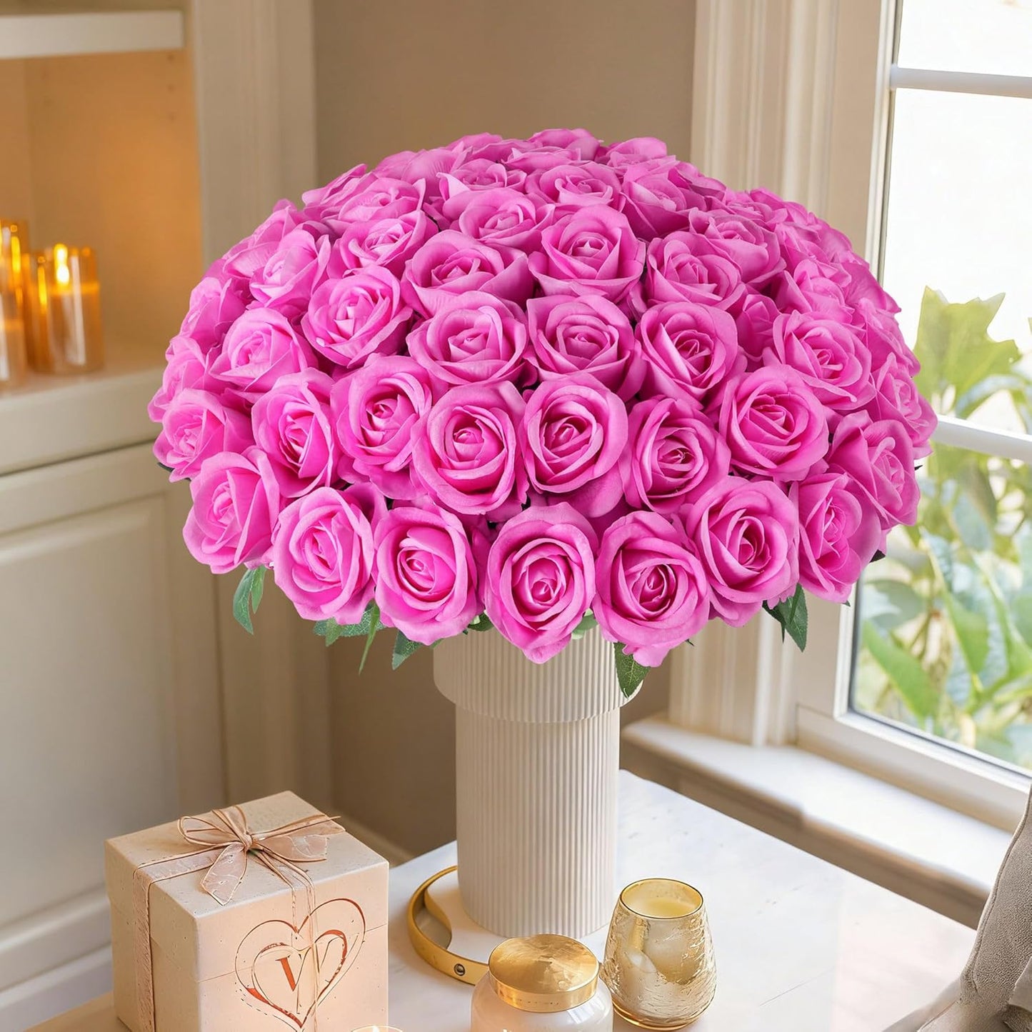 50 PCS Roses Artificial Flowers, Fake Roses with Stem Realistic Blush Silk Rose for DIY Wedding Bouquets Table Centerpieces Arrangements Baby Shower Birthday Home Decor Valentines Day Gift for Her