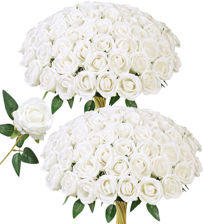 50 PCS Roses Artificial Flowers, Fake Roses with Stem Realistic Blush Silk Rose for DIY Wedding Bouquets Table Centerpieces Arrangements Baby Shower Birthday Home Decor Valentines Day Gift for Her