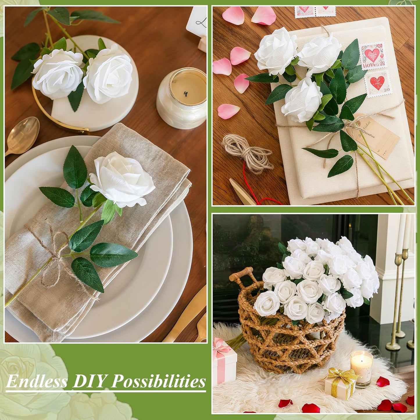 50 PCS Roses Artificial Flowers, Fake Roses with Stem Realistic Blush Silk Rose for DIY Wedding Bouquets Table Centerpieces Arrangements Baby Shower Birthday Home Decor Valentines Day Gift for Her