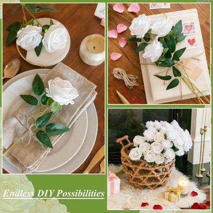 50 PCS Roses Artificial Flowers, Fake Roses with Stem Realistic Blush Silk Rose for DIY Wedding Bouquets Table Centerpieces Arrangements Baby Shower Birthday Home Decor Valentines Day Gift for Her