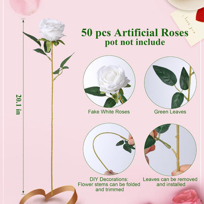 50 PCS Roses Artificial Flowers, Fake Roses with Stem Realistic Blush Silk Rose for DIY Wedding Bouquets Table Centerpieces Arrangements Baby Shower Birthday Home Decor Valentines Day Gift for Her