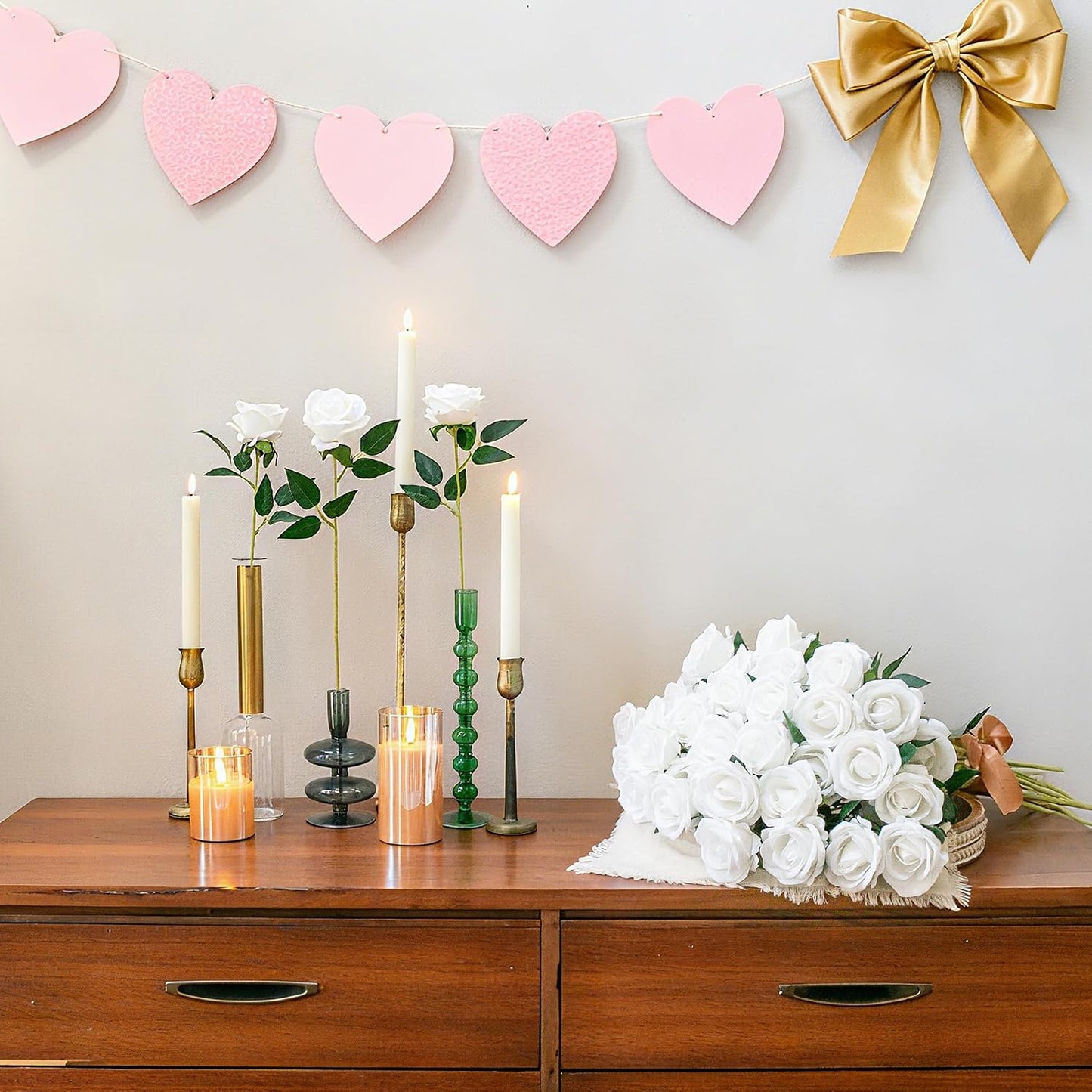 50 PCS Roses Artificial Flowers, Fake Roses with Stem Realistic Blush Silk Rose for DIY Wedding Bouquets Table Centerpieces Arrangements Baby Shower Birthday Home Decor Valentines Day Gift for Her