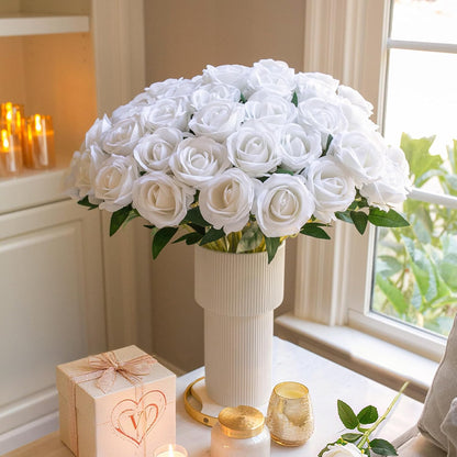 50 PCS Roses Artificial Flowers, Fake Roses with Stem Realistic Blush Silk Rose for DIY Wedding Bouquets Table Centerpieces Arrangements Baby Shower Birthday Home Decor Valentines Day Gift for Her