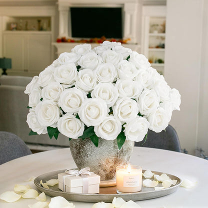 50 PCS Roses Artificial Flowers, Fake Roses with Stem Realistic Blush Silk Rose for DIY Wedding Bouquets Table Centerpieces Arrangements Baby Shower Birthday Home Decor Valentines Day Gift for Her