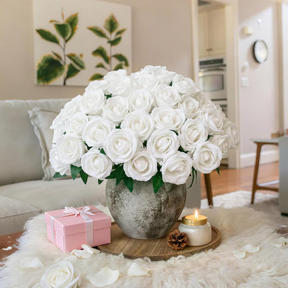 50 PCS Roses Artificial Flowers, Fake Roses with Stem Realistic Blush Silk Rose for DIY Wedding Bouquets Table Centerpieces Arrangements Baby Shower Birthday Home Decor Valentines Day Gift for Her