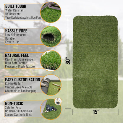 Artificial Grass Puppy Potty Training Pad with Tray, 15" x 30" Reusable Pee Pad for Small Pets and Dogs